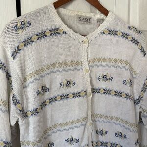 tabi International Vintage White Floral Cotton Button Up Cardigan Size Small